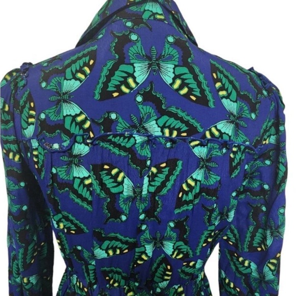 Anthropologie Maeve Blue Green Butterfly Pippa Button Up Shirt Dress sz XS - Picture 11 of 14